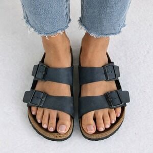 Birkenstock Arizona Sandals Womens 38 Black Double Buckle Comfort Slides Boho
